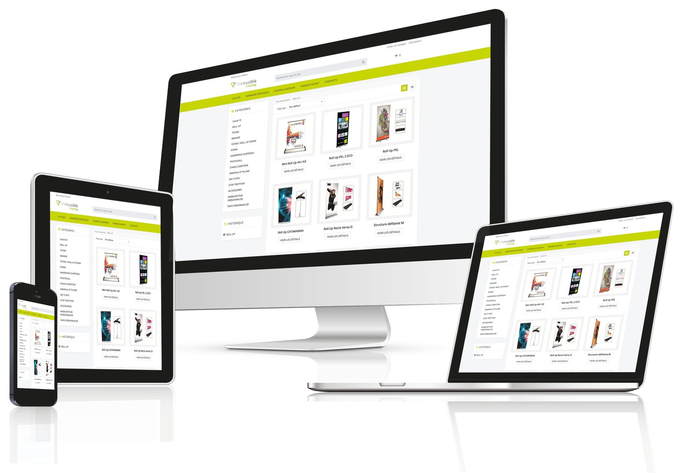 La marketplace Printvallée sur ordinateur, tablette et smartphone